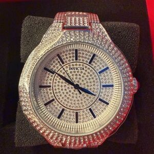 Brand New Mens Invicta Silver and Crystal Embellished Watch